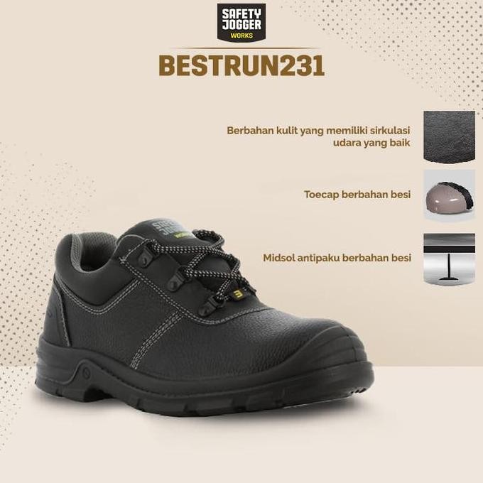 Safety Jogger Works Bestrun231 Bestrun Sepatu Septi Proyek Kerja Besi Pabrik Pria Hitam New Stok