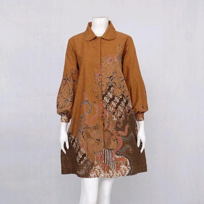 (Allthebest) Batik Wanita Tunik Sogan RatuRatih Bahan Katun Primisima Pola SMLXLXXL XXXL Muslim Panj