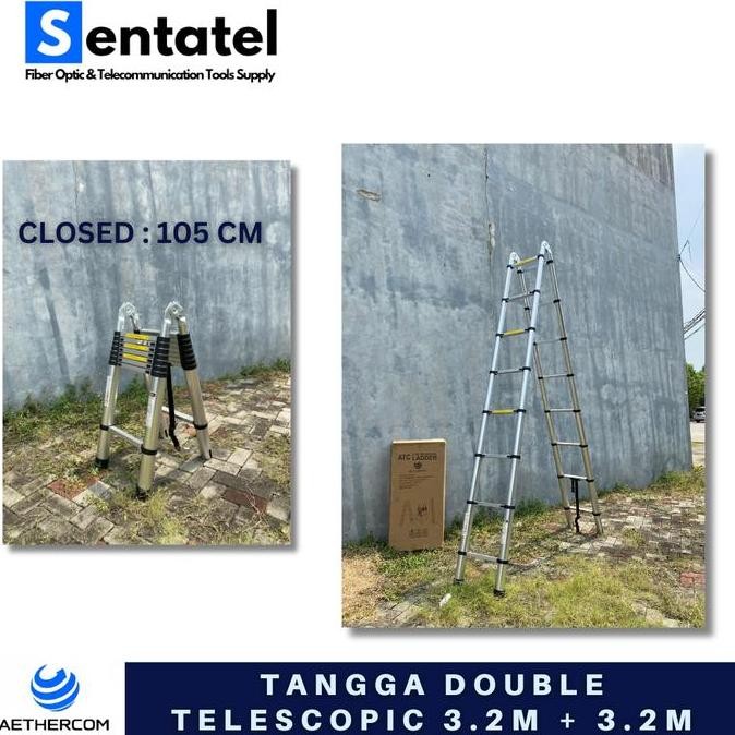 Tangga Tanpa Lekukan Double Teleskopik Aluminium(3.2+3.2)6.4M Atc Co