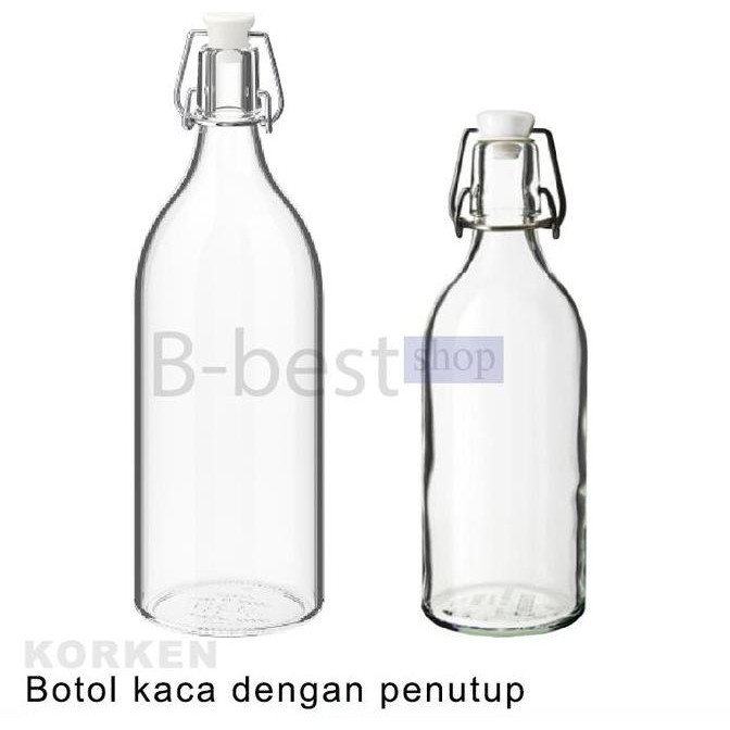 (Allthebest) Botol kaca bening dengan penutup / BOTOL BELING 1 liter & 0,5 liter