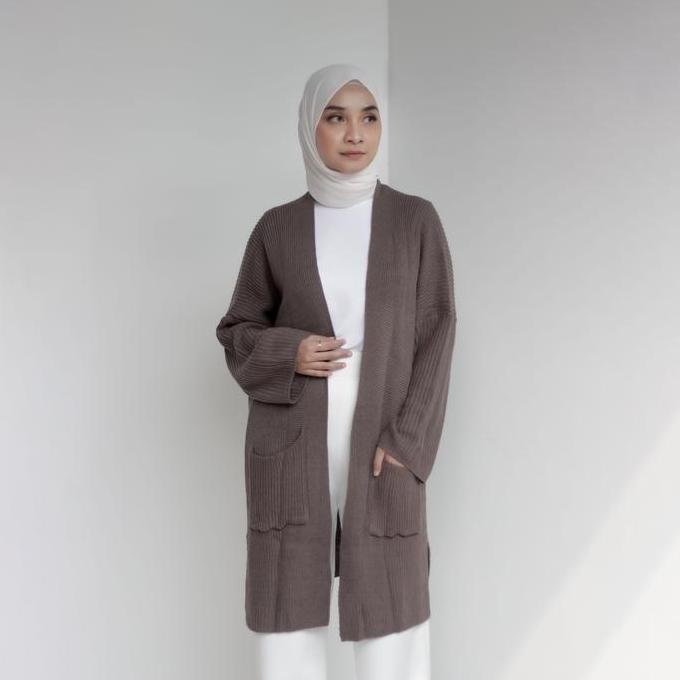 Grosir Ahlami- Hana Cardy Long Outer Long Cardy Rajut Premium Cardigan Rajut - Broken White