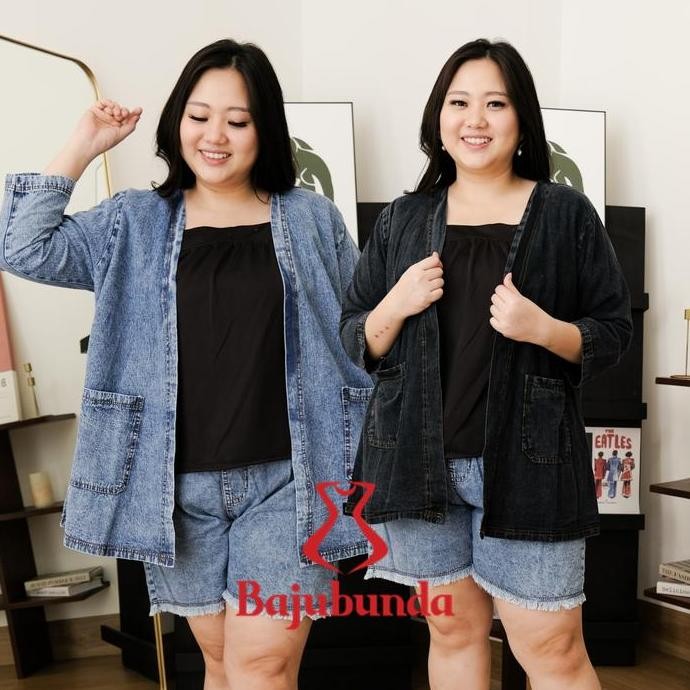 Murah Bajubunda  - Cardigan Denim Big Size Wanita / Luaran Jumbo Jeans / Outer Jumbo / Celin Panjang