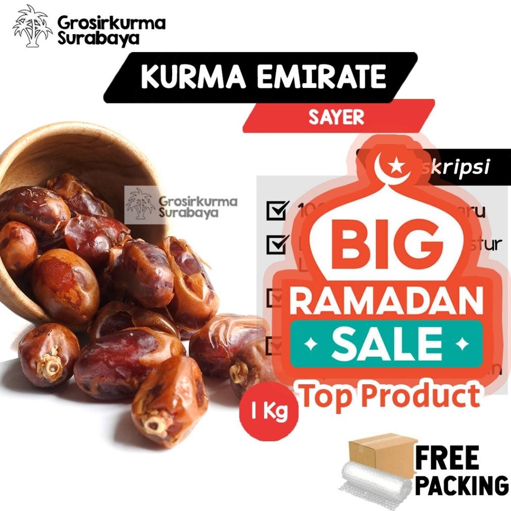

Model Baru Kurma Gold Emirate Sayer 1KG Asli Arab Saudi Premium BPOM Untuk Nabeez Buka Puasa Basah Madu Enak !!