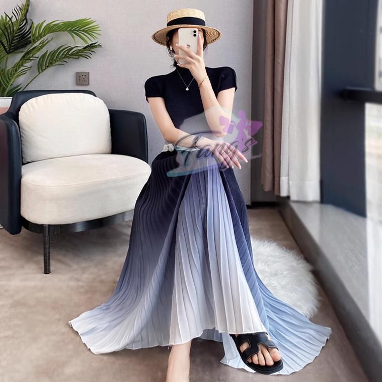 Limited - FW R633 Rok Plisket Gradasi Panjang Import Premium Luxury | Rok Ombre Import Bangkok Premi