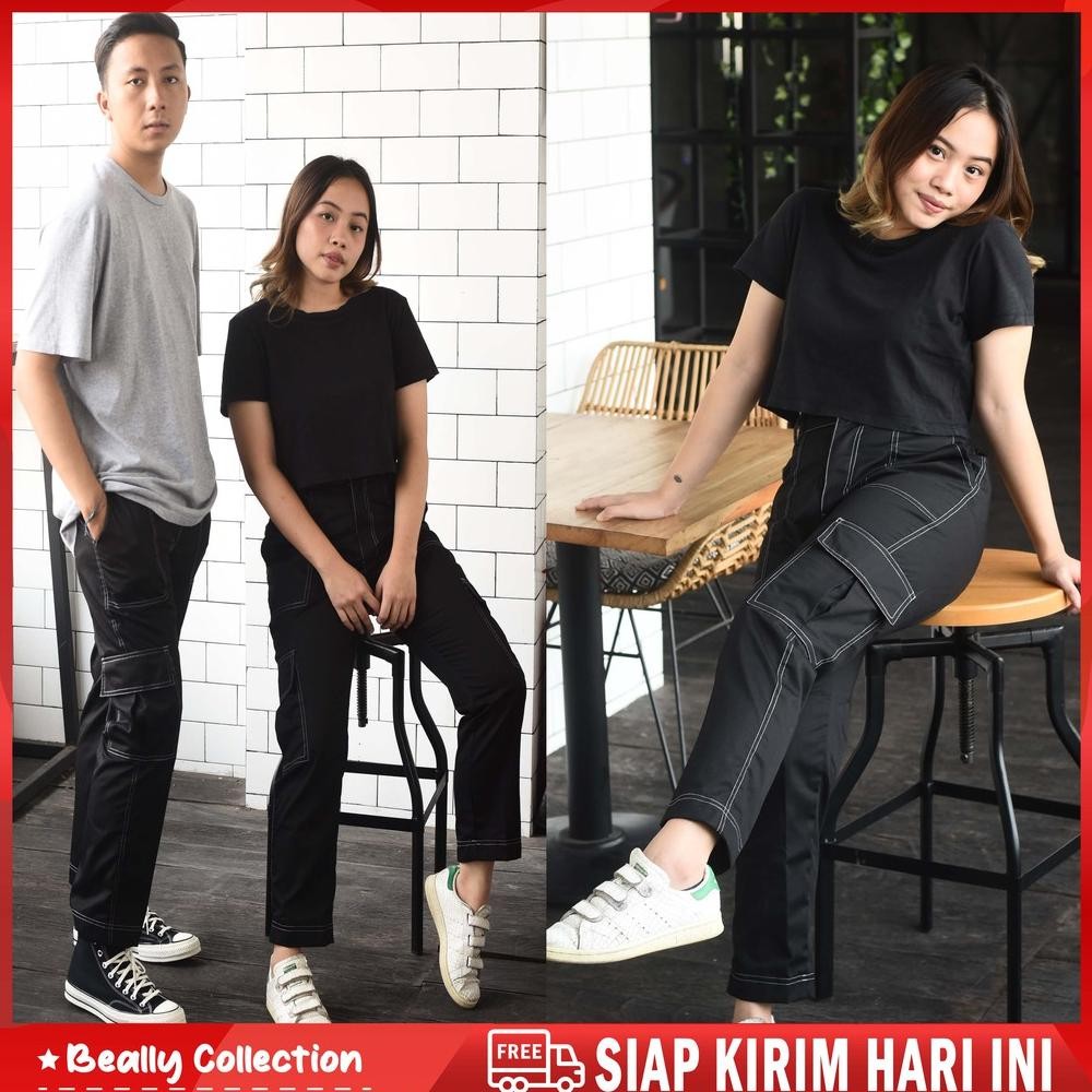 Trendy CARGO LIST BLACK S-3XL CELANA CARGO PRIA WANITA CELANA CARGO JOGGER UNISEX