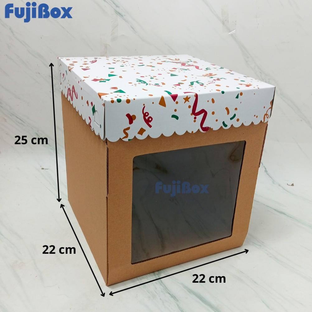 

( 5 Pcs ) KOTAK BOX DUS KUE TART TINGGI 22 x 22 x 25 TUTUP MOTIF PARTY aSt