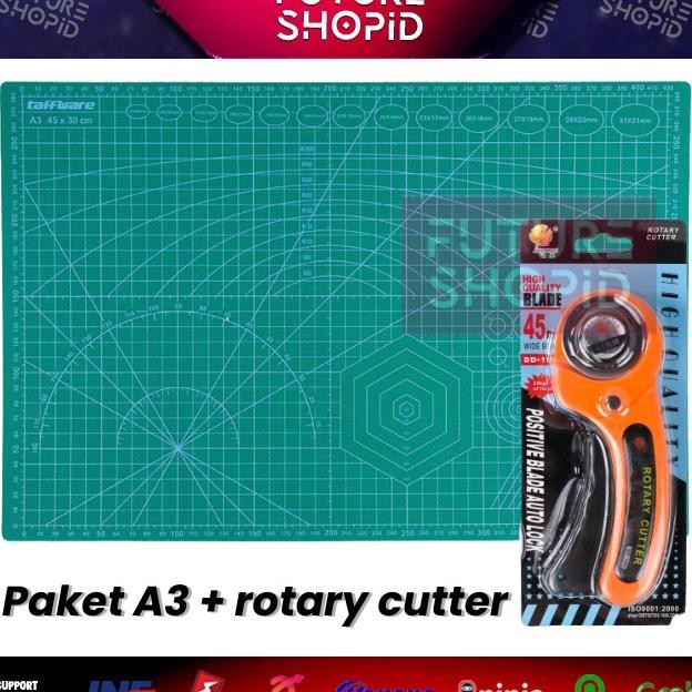 

Paket Cutting Mat A3 2 Sisi Rotary Cutter 45Mm Craft Desain Ukir Desn Tatakan Pemotong Kertas