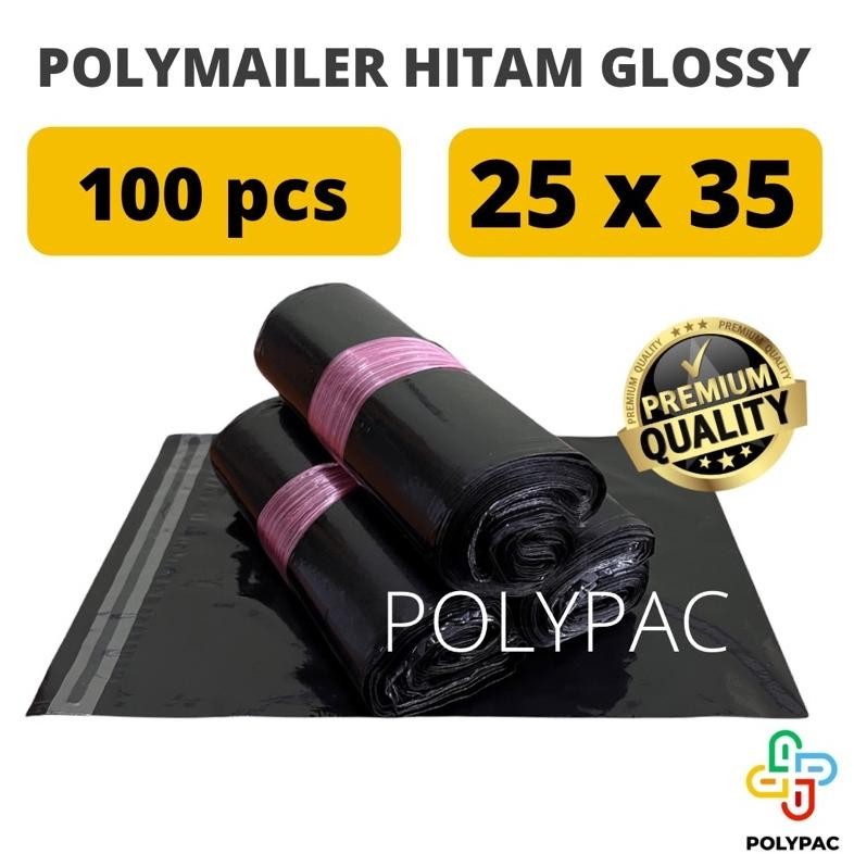 

Polymailer PE HITAM GLOSSY [25x35] isi 100 pcs - Polymailer Hitam Premium aSt