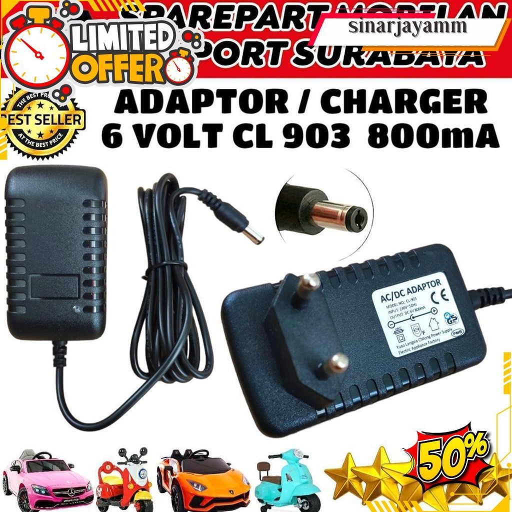 Adaptor Cl 903 Ac Dc 6V 800Ma Cassan Motor Vespa Scoopy Mickey Charger Motoran Mobilan Anak 6 Volt S