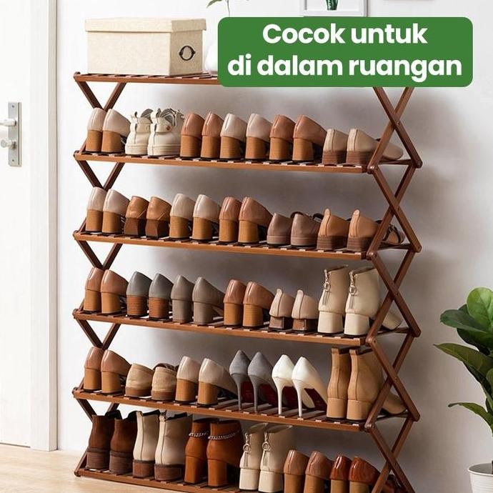 Muzy Rak Sepatu Kayu Zig zag Rak Tanaman Rak Bunga Hiasan Rak Serbaguna Tempat Sepatu Silang HRS202 