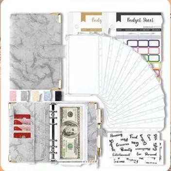 

Tersedia Budgeting Binder A6 Organizer Uang Cash Envelope Zipper PU Leather Hitam