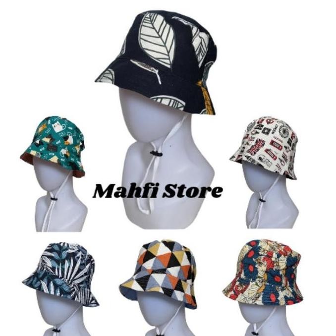 Topi Bucket Anak Tali Topi Anak Cowok Cewek Topi Balita Topi Kanvas Motif Size M