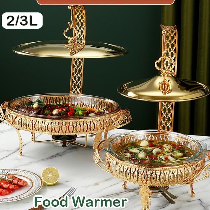 Ready Sto Food Warmer Wadah Kaca Tebal Gold 2L3L Food Warmer Wadah Baki Kaca Tebal Prasmanan Stainle
