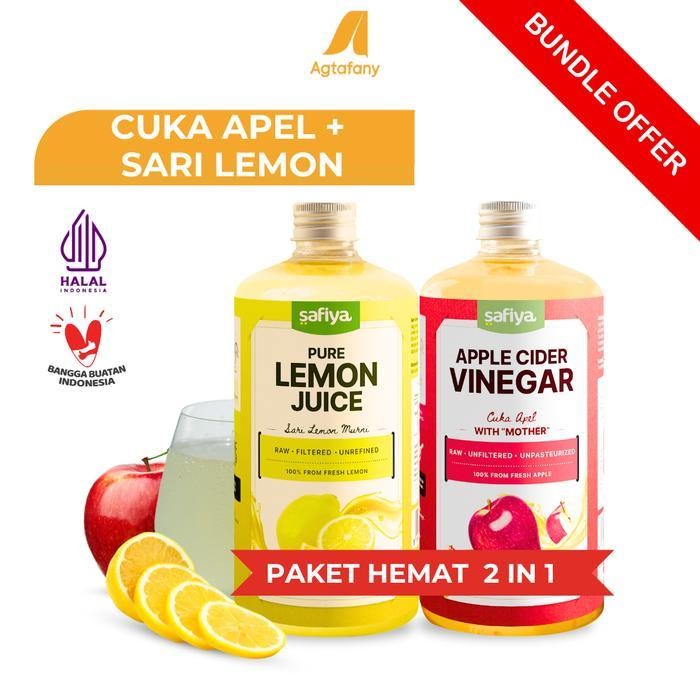 

Rps [Paket Hemat 2 In 1] Sari Lemon + Cuka Apel 500 Ml Safiya | Bundling Pure Lemon Juice Apple Cider Vinegar