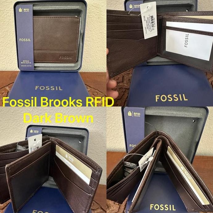NWT DOMPET PRIA FOSSIL BROOKS RFID DARK BROWN WITH TIN BOX ORIGINAL DAN TERPERCAYA