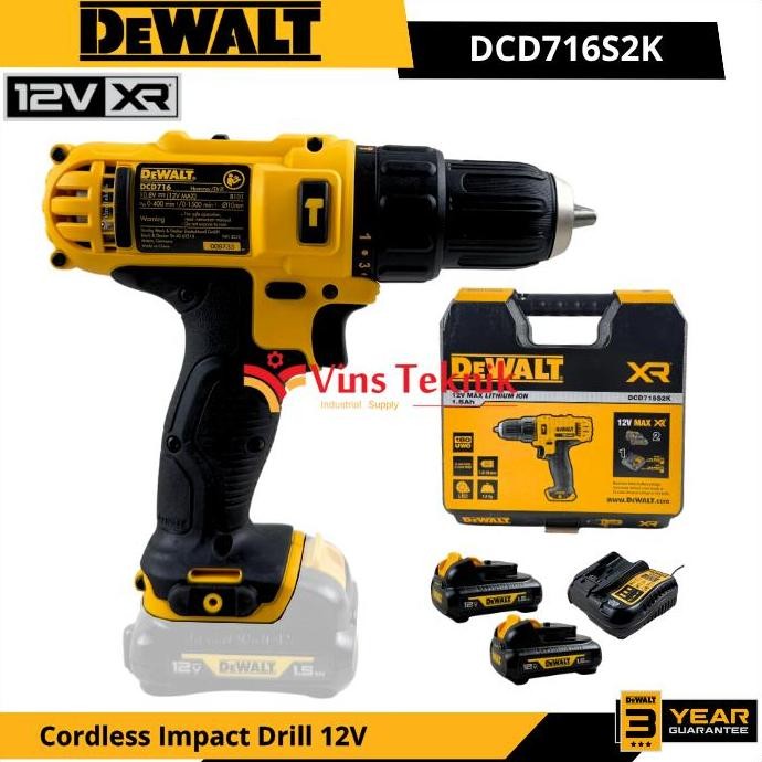 Dewalt Dcd716S2K Dcd716 Mesin Bor Tembok Baterai Cordless Impact Drill 12V