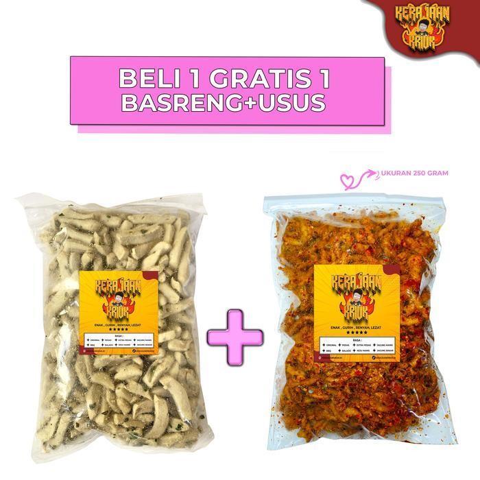 

FF Beli 1 Gratis 1 Usus Krispy 200 Gram + Basreng Stik 200 Gram Bumbu Sangat Melimpah Cemilan Food Snack Ayam Pedas