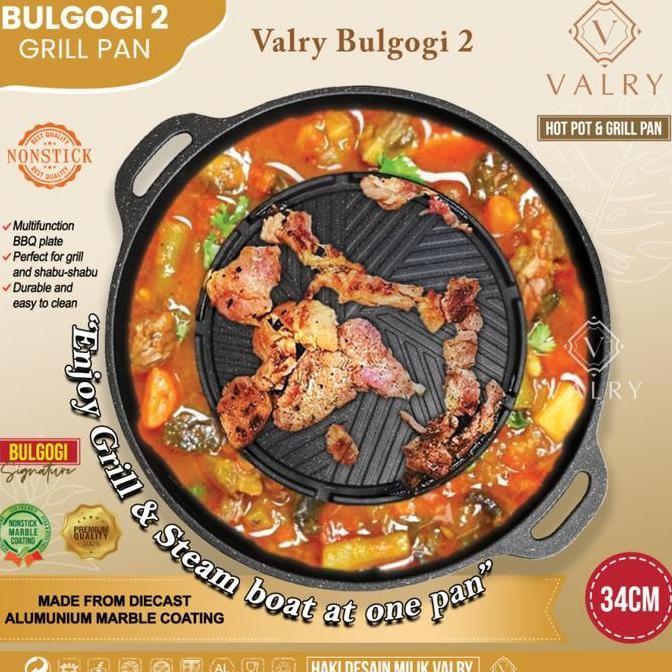 VALRY BULGOGI 2 GRILL PAN BBQ PANCI SHABU SHABU PAN ALAT PANGGANG ANTI LENGKET MARBLE GRANIT WAJAN P