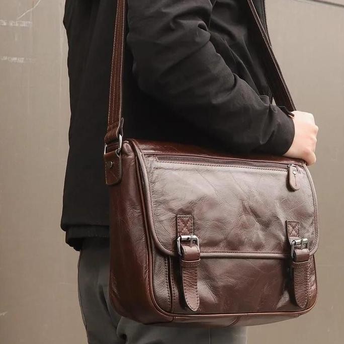 Tas Kerja Pria Selempang Bahu 100% Kulit Asli Import Legum'S