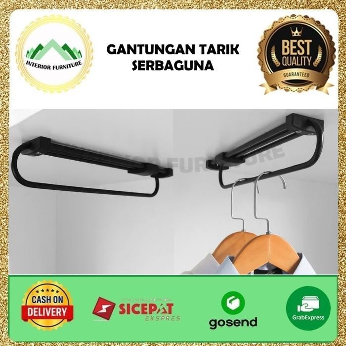 (Terbaru) Gantungan Panci Serbaguna Tarik Dorong Panjang Rak Lemari Kitchen Set Rak Gantung Bestsell