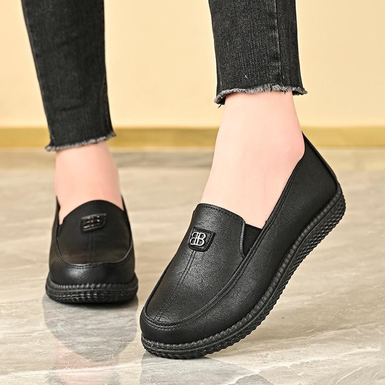 QINGSHUI Sepatu Flat Wanita Sepatu Kulit Wanita Flatshoes Karet
