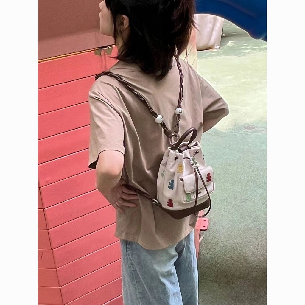 Tas Wanita Gaya Baru Tas Ransel Seniman Buatan Tangan Tali Bahu Anyaman Mutiara Tas Serut Perjalanan