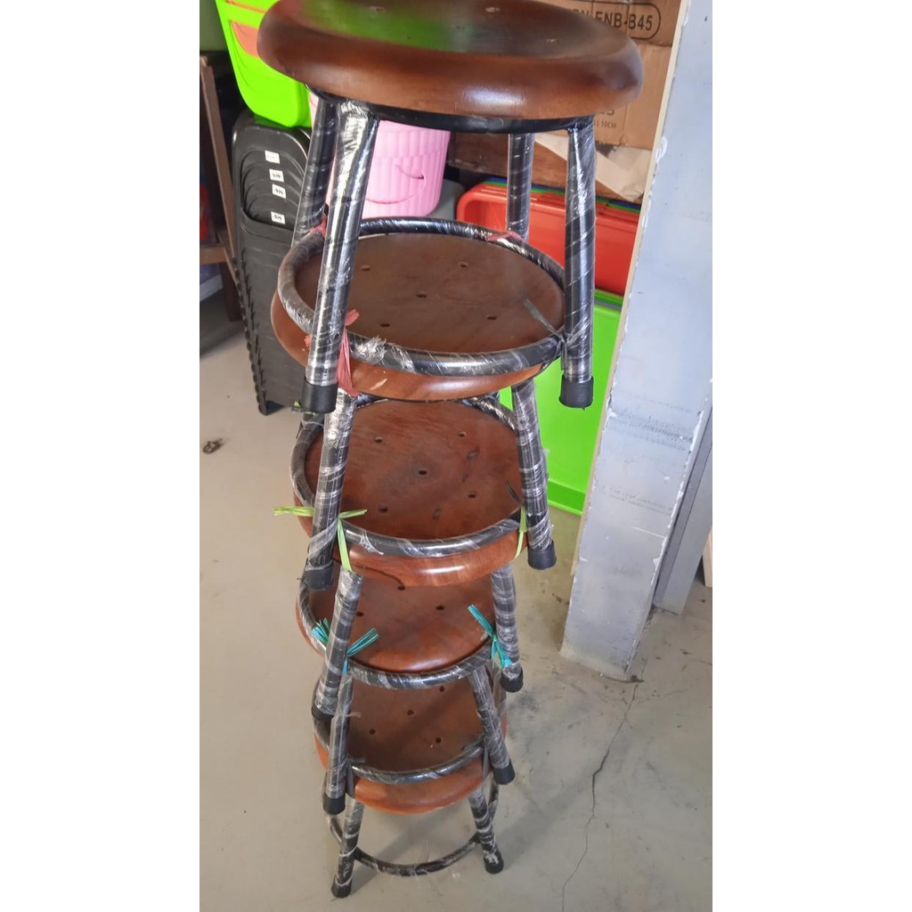 RS keperluan rumah tangga kursi pendek besi dudukan atas kayu small chair
