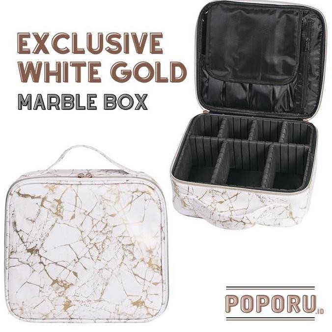 POPORU EXCLUSIVE WHITE GOLD MARBLE BOX  - cosmetics bag organizer for make up - tas tempat kosmetik 
