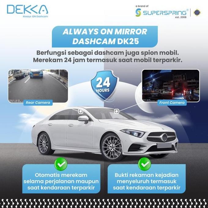 Dashcam DEKKA D25 2K Dual Camera Mirror Dashcam Memory Included