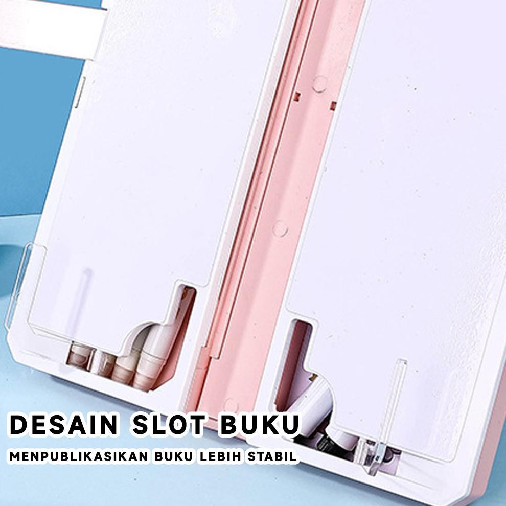 

Tempat Pensil 2IN1 Multifungsi Pencil Case Book Holder Kotak Pensil Lipat dengan Tatakan Buku dan Papan Tulis Praktis Anak Sekolah