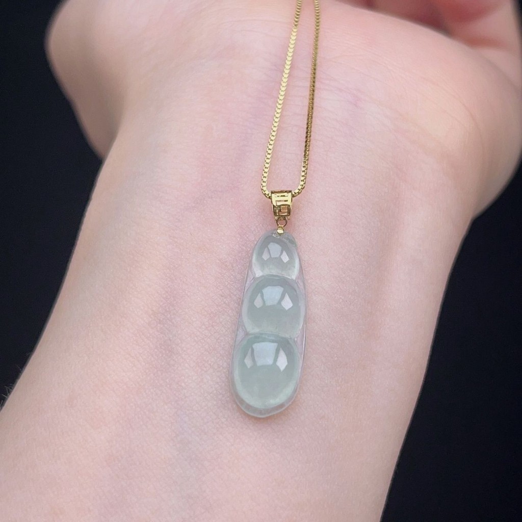 Liontin Jadeite Es Tinggi Liontin Biji Es Kacang Keberuntungan Kalung Kacang Empat Musim untuk Wanit