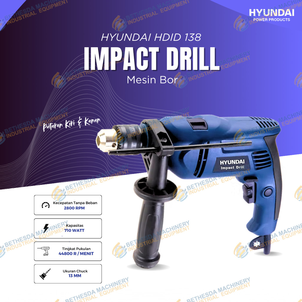 Bor Impact Drill Electric Hyundai 13mm Mesin Bor Besi Kayu Listrik HDID 138