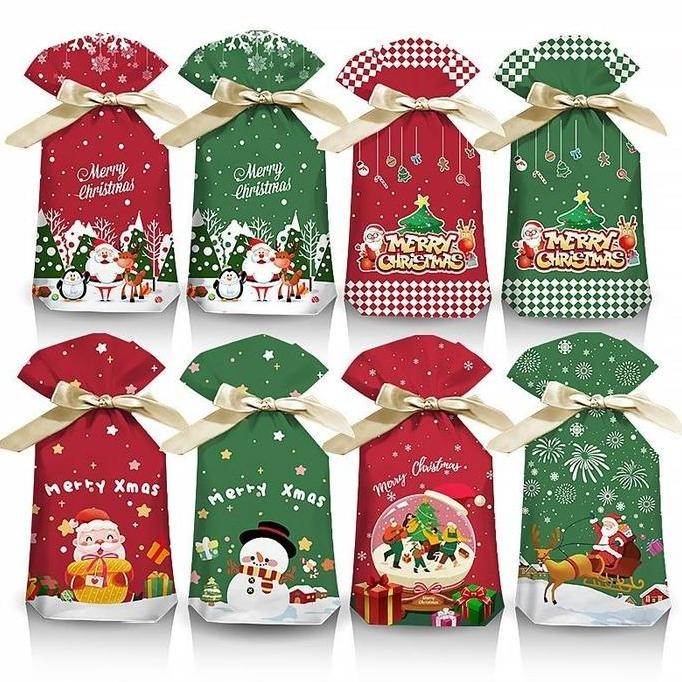 

50pcs kantong goodie bag natal ikat pita / xmas plastic bag