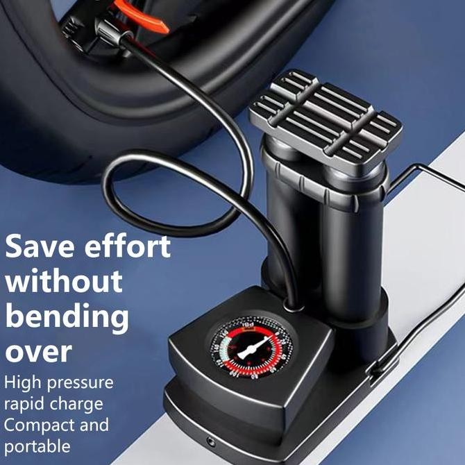 Pompa Tekanan Tinggi Kaki Silinder Ganda Dengan Pengukur Tekanan Sepeda Motor Listrik Mobil Mobil Ru