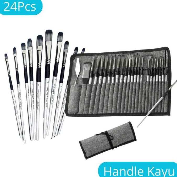 

24Pcs Set Kuas Alat Lukis Cat Air Akrilik Minyak Nylon Paint Brush Berkualitas Multifungsi Co