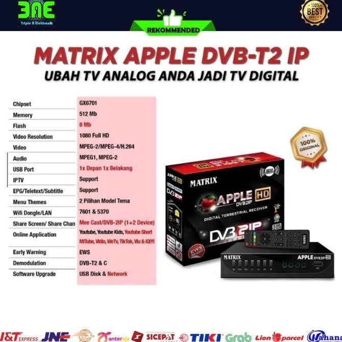 NEW Matrix Apple HD DVB2IP Black DVB-T2 Set Top Box TV Digital UHF Channel
