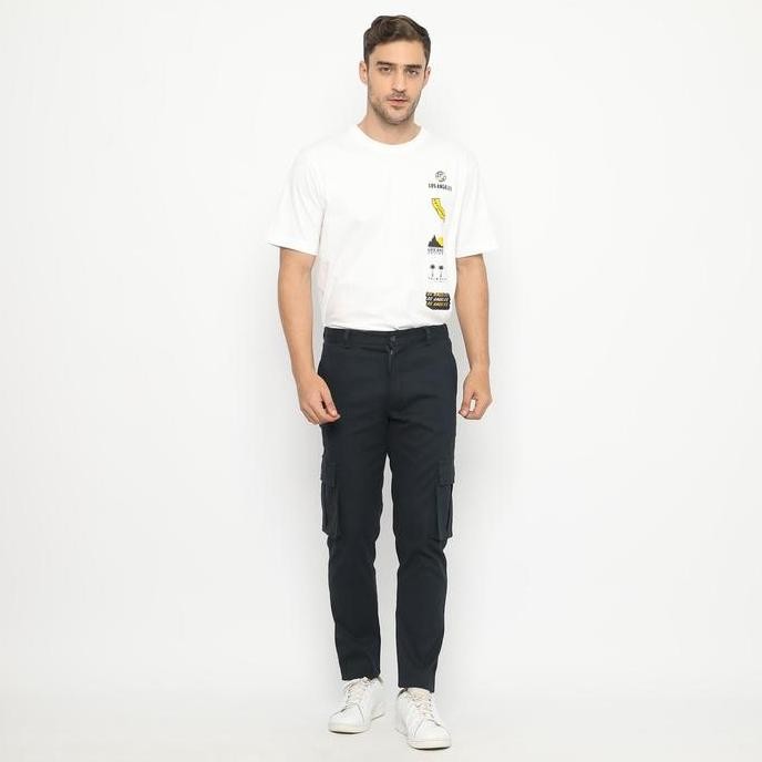 Code Male - Barnet Cargo Pants / Celana Cargo Panjang Pria stretch Blue Black