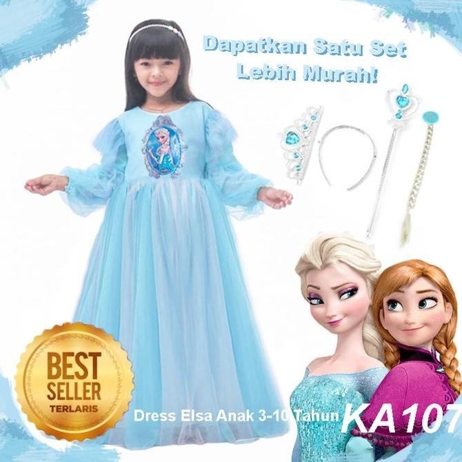 Gaun Dress Baju Elsa Frozen Anak 3thn 10thn Kostume Elsa Anna NEWKA107