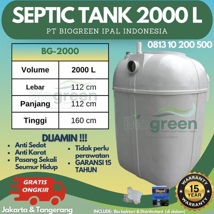 Bst Ready Septic Tank Biogreen 2000 Liter - Frp Fiberglass - Pt Biogreen Ipal Indonesia Best Seller