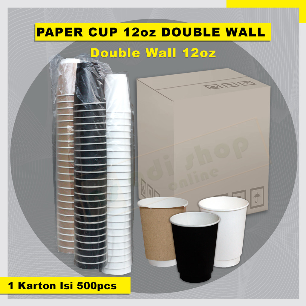 Paper Cup 12oz 1 KARTON Double Wall (TANPA TUTUP)/ Hot Paper Cup Tahan Panas Polos Motif