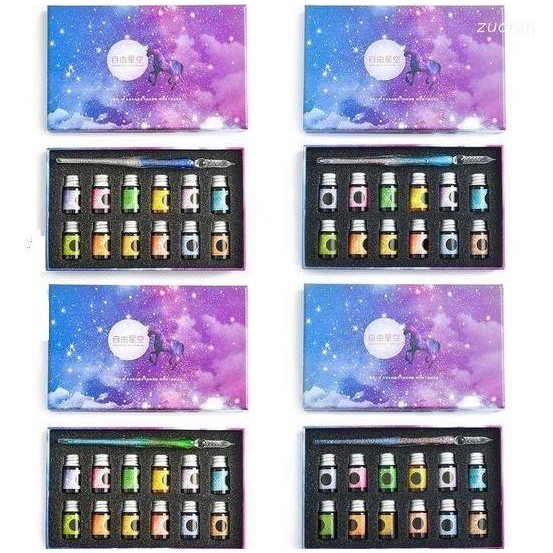 

TERLARIS! Starry Sky Glass Dip Pen Set - Set Dip Pen Kaca dan Tinta 12 Warna