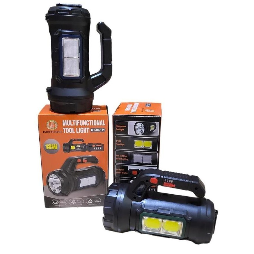 Senter Tangan 18 Watt + Cob Super Led Portable Rechargeable Handheld Flashlight Usb- C Multifungsi W