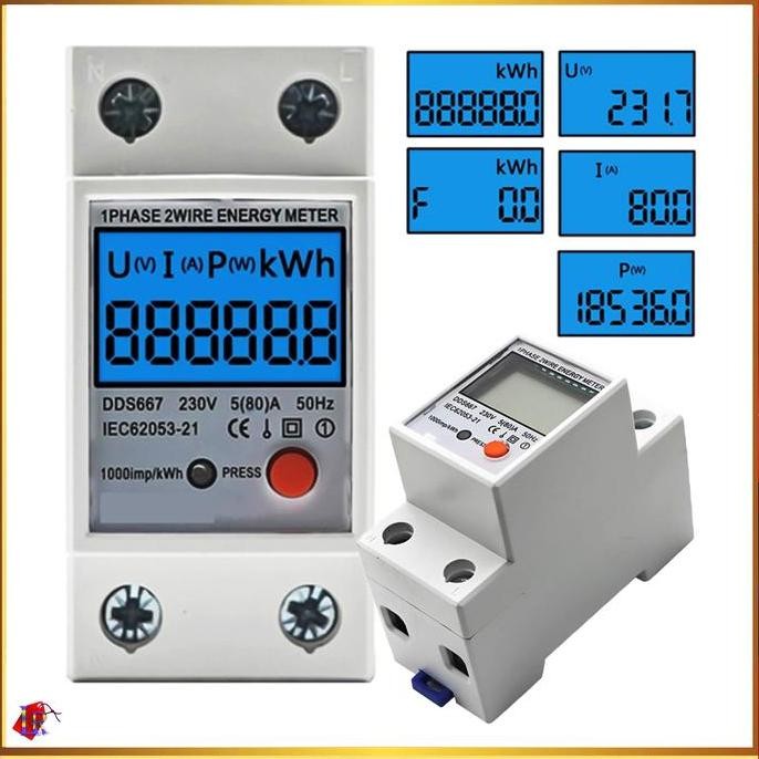Meteran Listrik Digital Din Rail Kwh Pengukur Listrik Voltmeter 220V