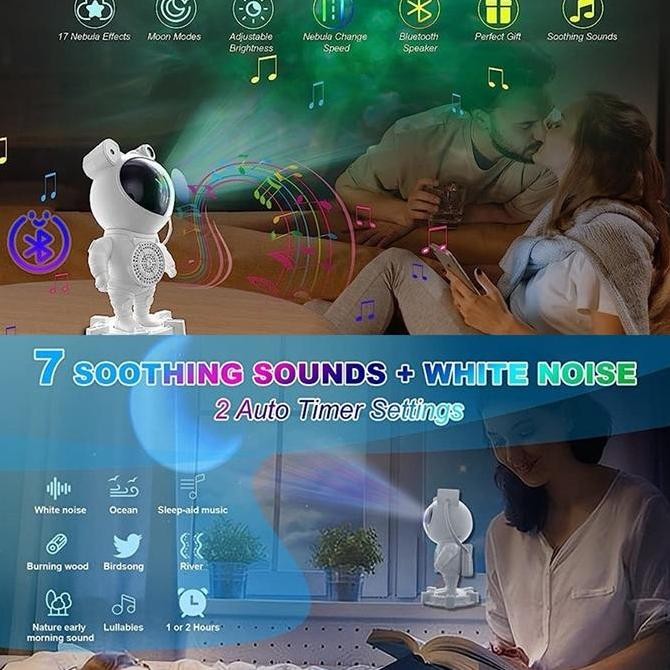 Frankybee 2In1 Proyektor Galaxy Astronot Lampu Astronaut Aurora Lamp Speaker Malam Bintang Nebula Hi