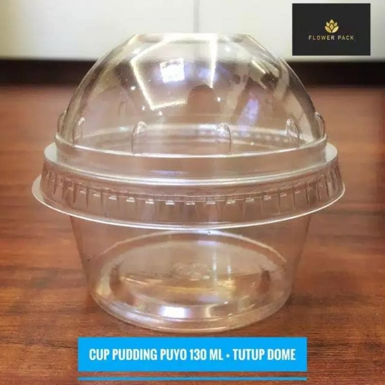 (50pcs) Cup puding 130ml tutup cembung / Cup pudding 130ml tutup dome PET