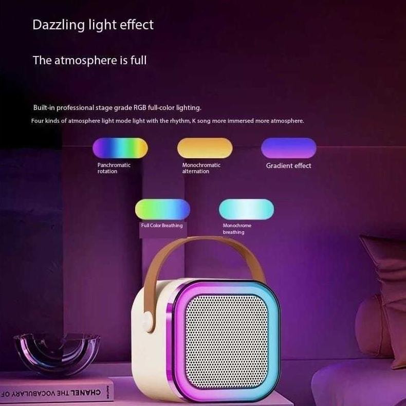 Terbaru (Ct)Speaker Bluetooth Mini 2Mic Portabel Microphone Karaoke Musik Box Set Full Bass Stereo B