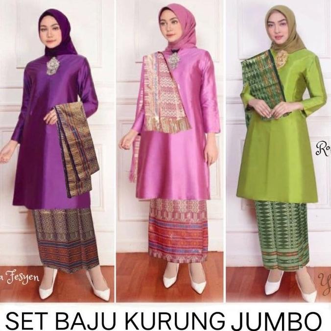 JUMBO SETELAN KEBAYA KURUNG TAFFETA NURBAYA +SELENDANG +ROK LD 120-140