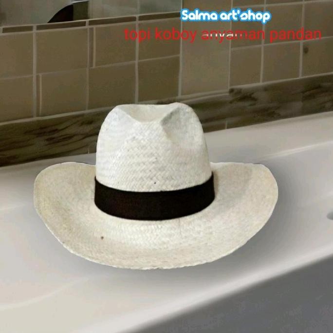 ] topi koboi Anyaman pandan pria all size Polos Musim panas Elegan