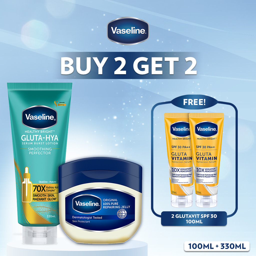 Buy Vaseline Petroleum Jelly 100ml & Vaseline Gluta Hya Smoothing 330ml FREE 2 Vaseline Gluta Vitami