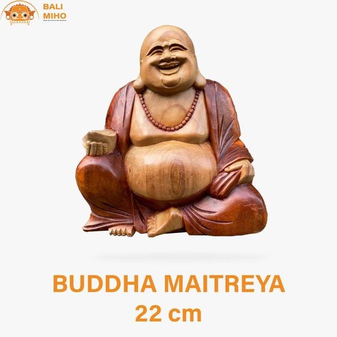 <<<<<] Patung Buddha Maitreya 22 cm - Patung Buddha Kayu - Patung Kayu - Patu